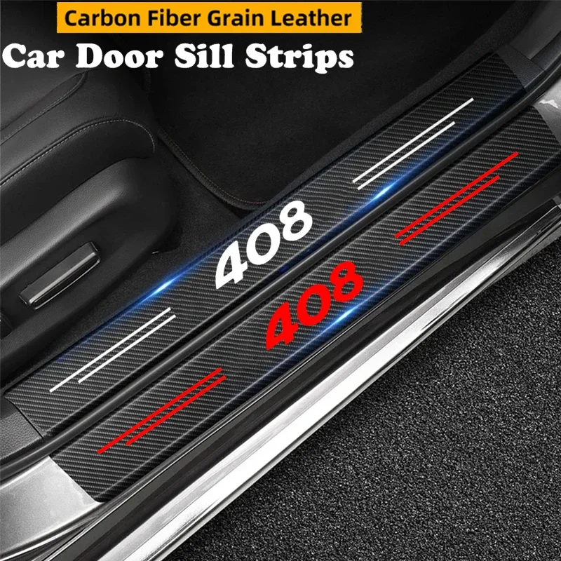 Carbon Fiber for Peugeot 408 Logo Car Sill Anit Kick Film Trunk Guard Protective Decals Front Rear Door Threshold Stickers