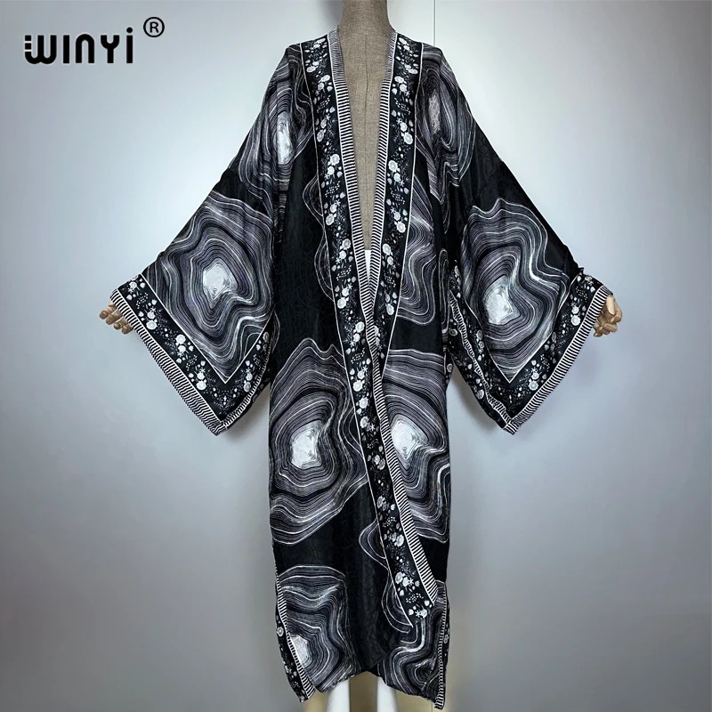 WINYI África moda estampado kimonos vestidos largos mujer musulmana cárdigans trajes de playa caftán playa cubrir vestido de fiesta maxi abrigo