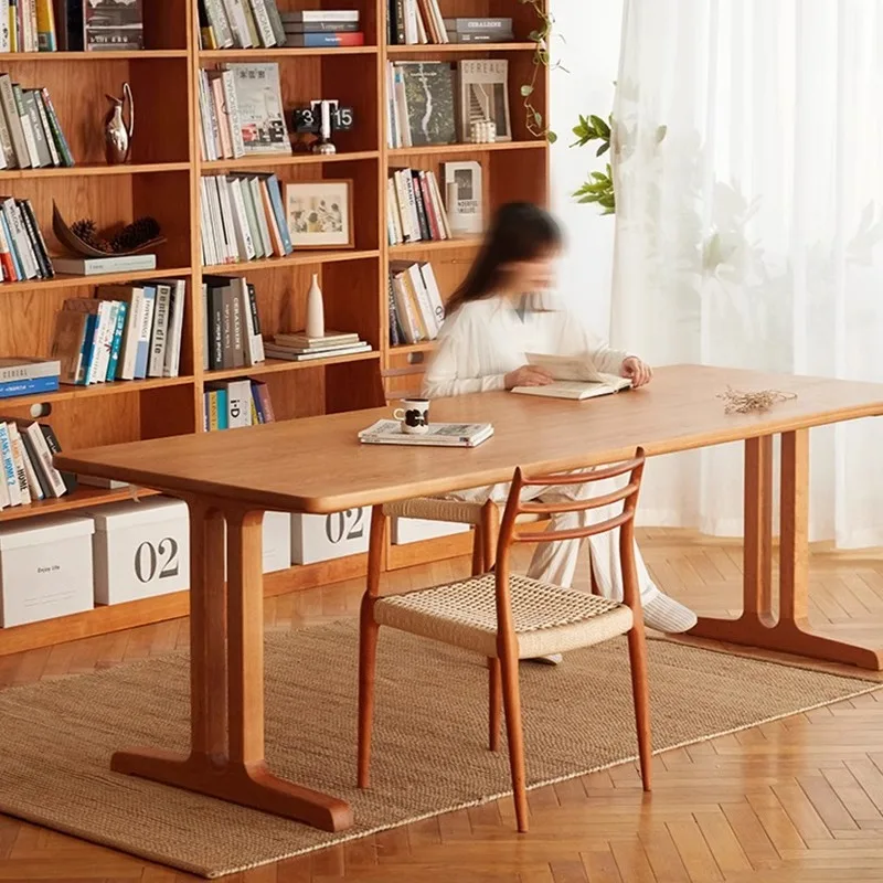 Nordic geometry long desk workbench solid wood large board table to cherry wood dining table