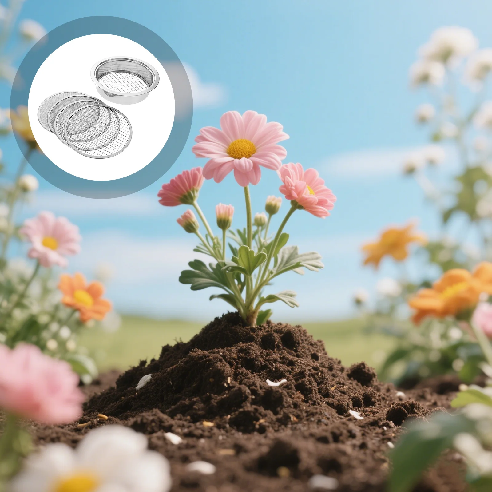 

1Set Stainless Steel Soil Sieve Garden Fine Mesh Strainer Detachable Mesh Design Multi Use for Gardening Soil Rocks Sand Compost