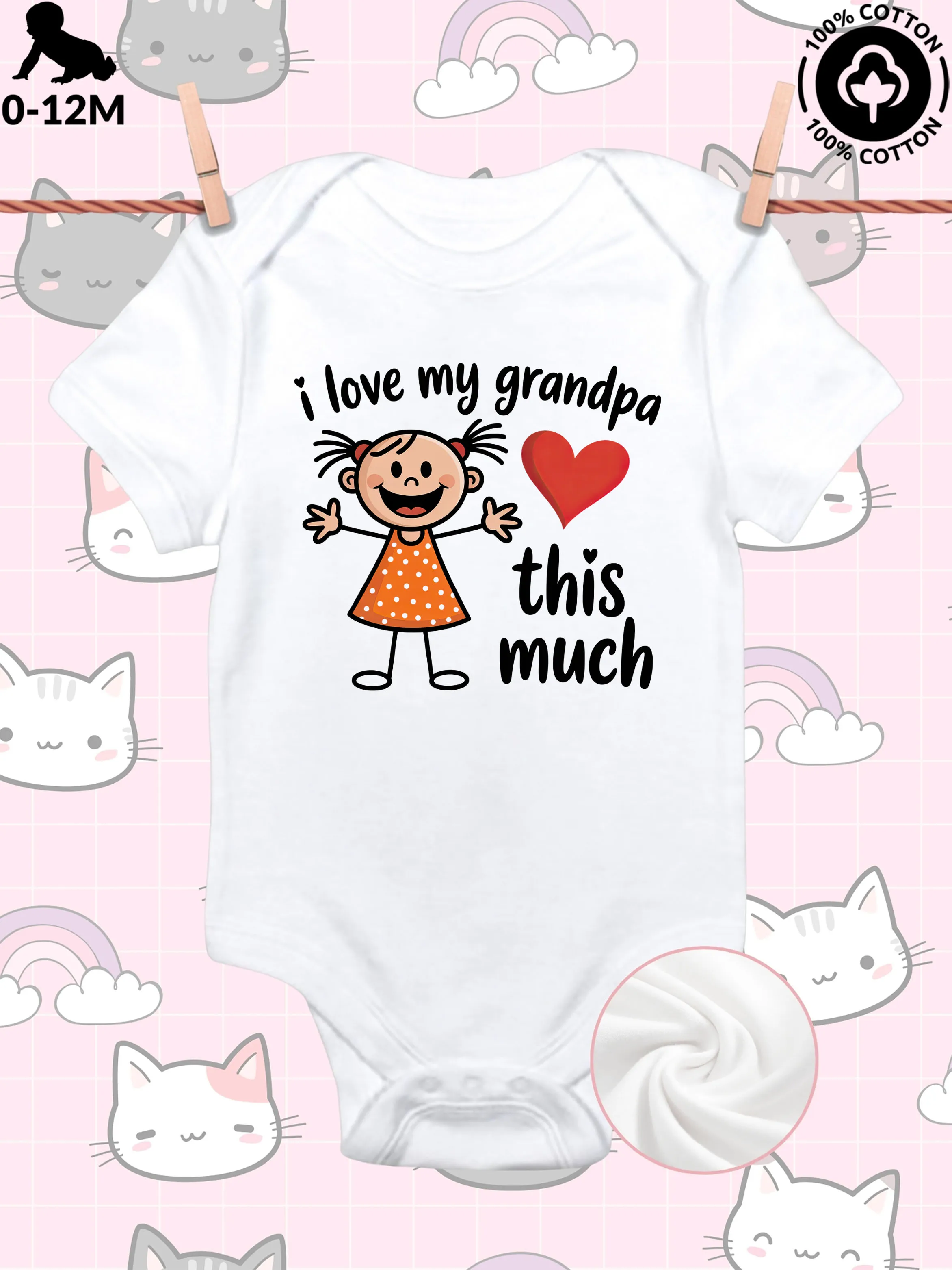 

Love My Grandpa This Much Детский костюм унисекс для ползания, мягкий комбинезон из чистого хлопка, белое боди всесезонной одежды 190GSM