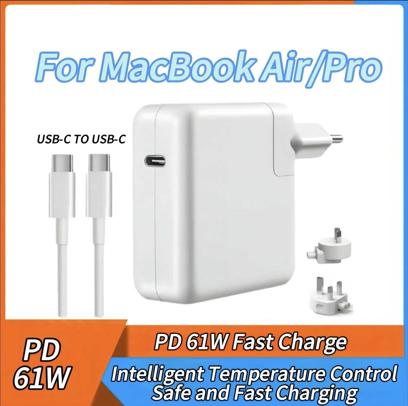 PD 61W  Fast Charger for MacBook Air/Pro Series, Safe and Convenient PD Fast Charging Power Adapter