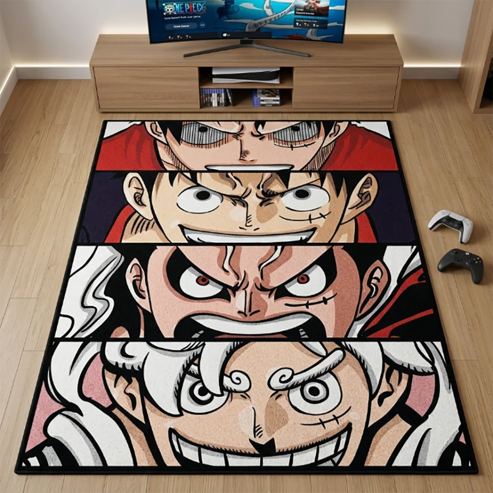 Alfombra de una Pieza Estilo Manga de Luffy con Cuatro Transformaciones - Tapete Antideslizante y Suave para Espacios de Juego Interiores