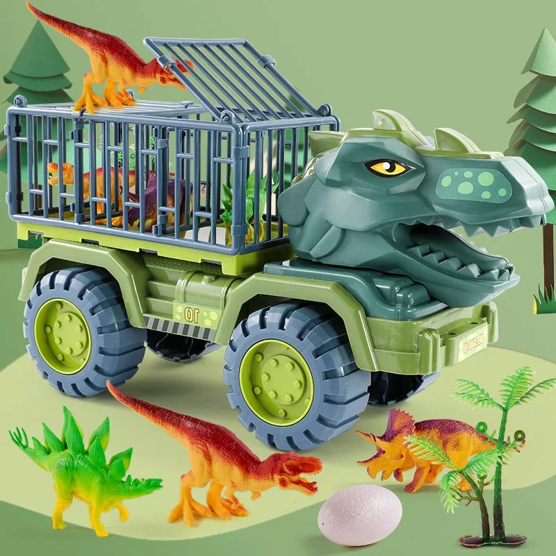 Carro de brinquedo dinossauros transporte transportadora puxar para trás veículo indominus rex jurassic world park crianças caminhão modelo jogo para crianças presentes