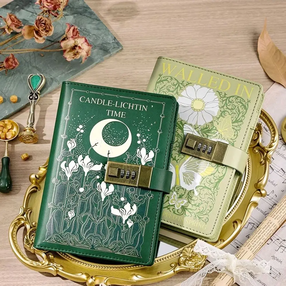 224 Pages B6 Notebook Protecting Secrets Printed Pattern Password Book with Lock Thickened PU Leather Diary Book Stationery
