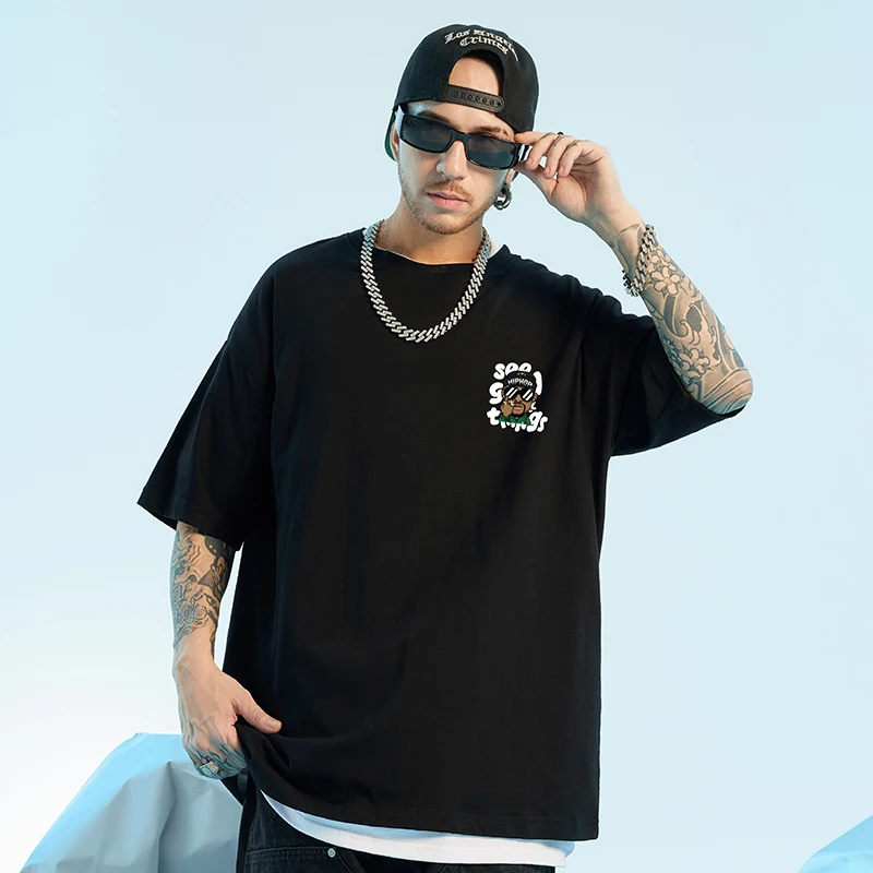 Oversize American Letter Printing T-shirt Trendy Men's Loose Fashion Summer Graphic T Shirts Harajuku Men Clothing