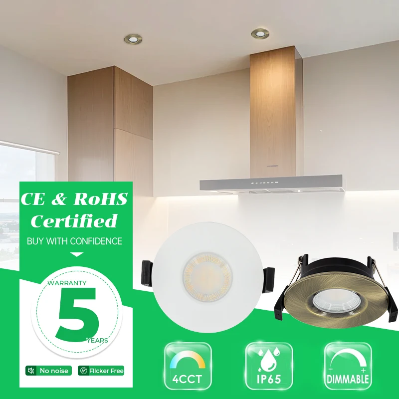 Fixed Fire Rated Ceiling Spot Light Housing 4W 6W White Black IP65 Recessed SMD Downlight CCT Switch Dimmable 60 Beam Angle