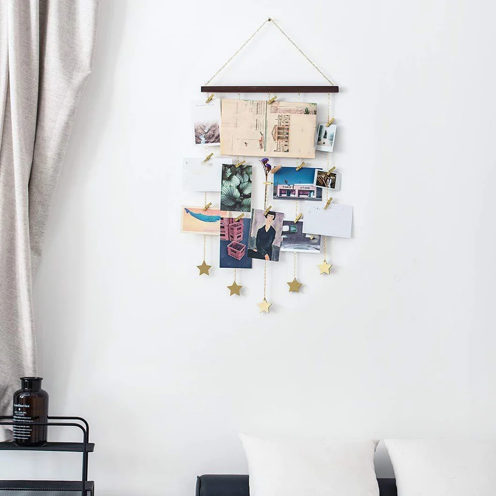 رف عرض صور معلق بتصميم نجمة خشبية، منظم صور معلق على الحائط، ديكور حائط مثالي للمنزل والمكتب