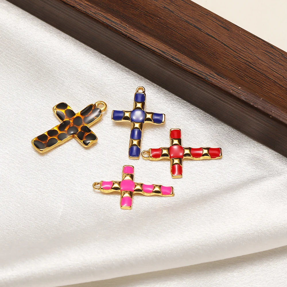 4 Stück Edelstahl-Emaille-Kreuzanhänger für religiöse Ohrringe, Anhänger, Armbänder, DIY-Halsketten-Zubehör, Schmuckherstellung – Detail 4