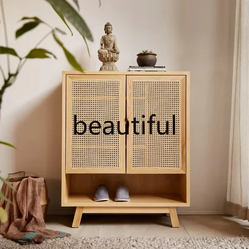 

Solid wood rattan shoe cabinet household locker multi-layer storage large capacity Nordic rattan bed and breakfast