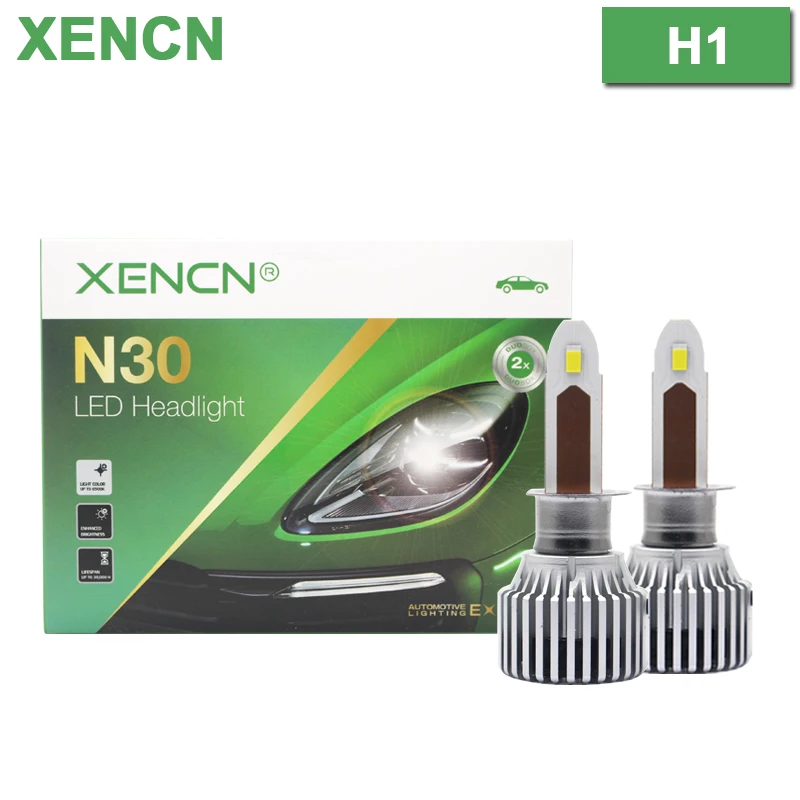 

XENCN LED H1 N30 Car HeadLight Super Power 60W 6000LM 6500K White Light High Lumen Watt 12V P14.5s LED Auto Lamp, Pair