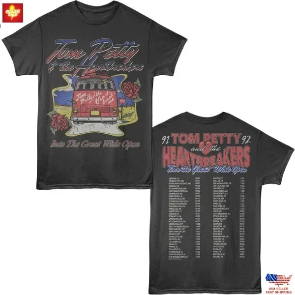 Camisetas de la gira Great Wide Open de Tom Petty and The Band Heartbreak 91-92, camisetas retro para uso diario al aire libre, camisetas informales con estampado para fanáticos