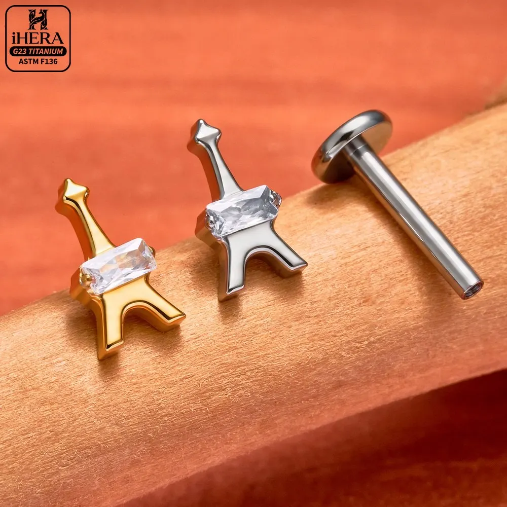 G23 Titanium Labret Conch Helix Tragus Earring Body Jewelry Internal Threaded Crystal Stud Nose Rook Medusa Piercing Bulk