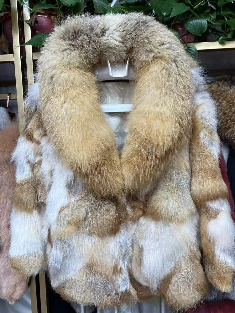 Luxury Brand Real Fur Jacket Women Winter Thick Warm Fur Coat Short Coat Windproof Chic Fox Fur Coat Big Collar Vintage New