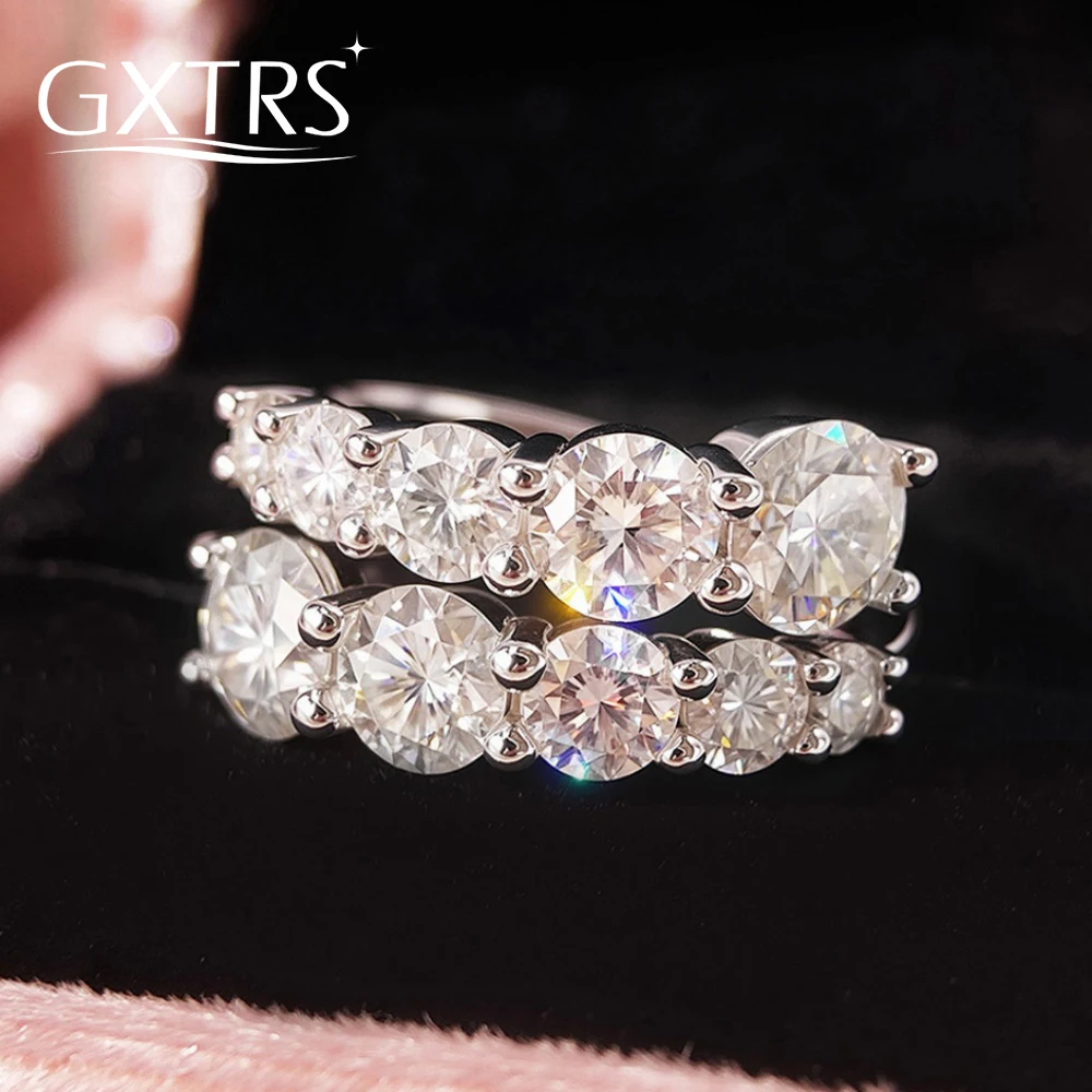 GXTRS Full Moissanite S925 Silver Rings For Women 10 Stone Sparkling Lab Diamond Wedding Open Band Gifts Fine Jewelry Certified