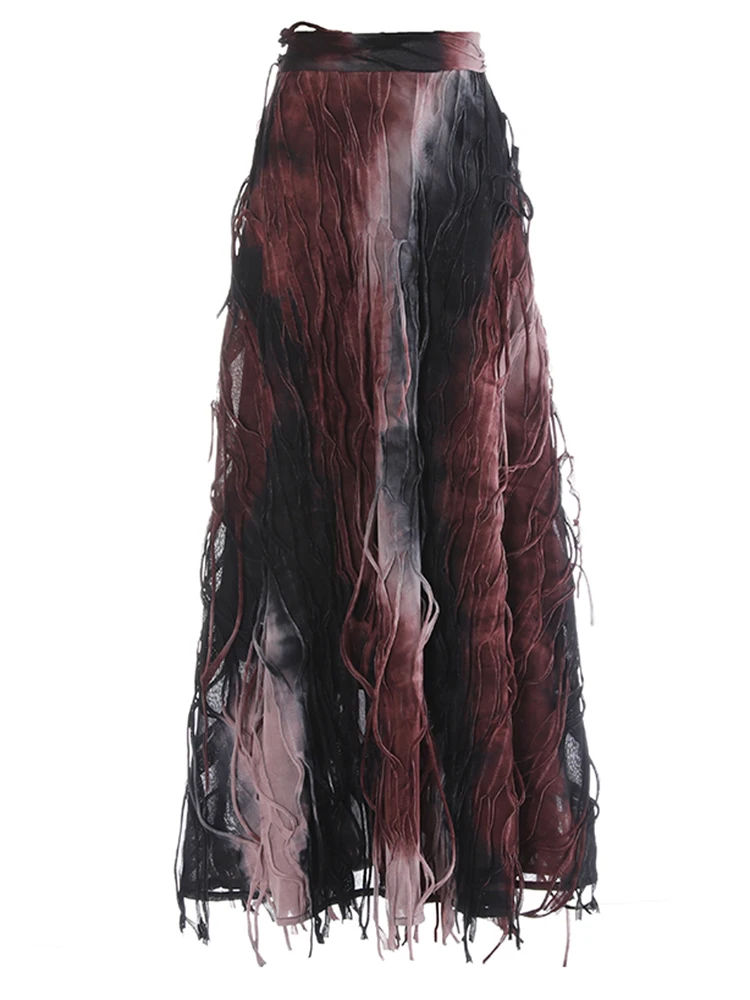 [EAM] High Elastic Waist Orange Tie Dye Irregular A-line Half-body Skirt Women Fashion Tide New Spring Autumn 2024 1DH5392