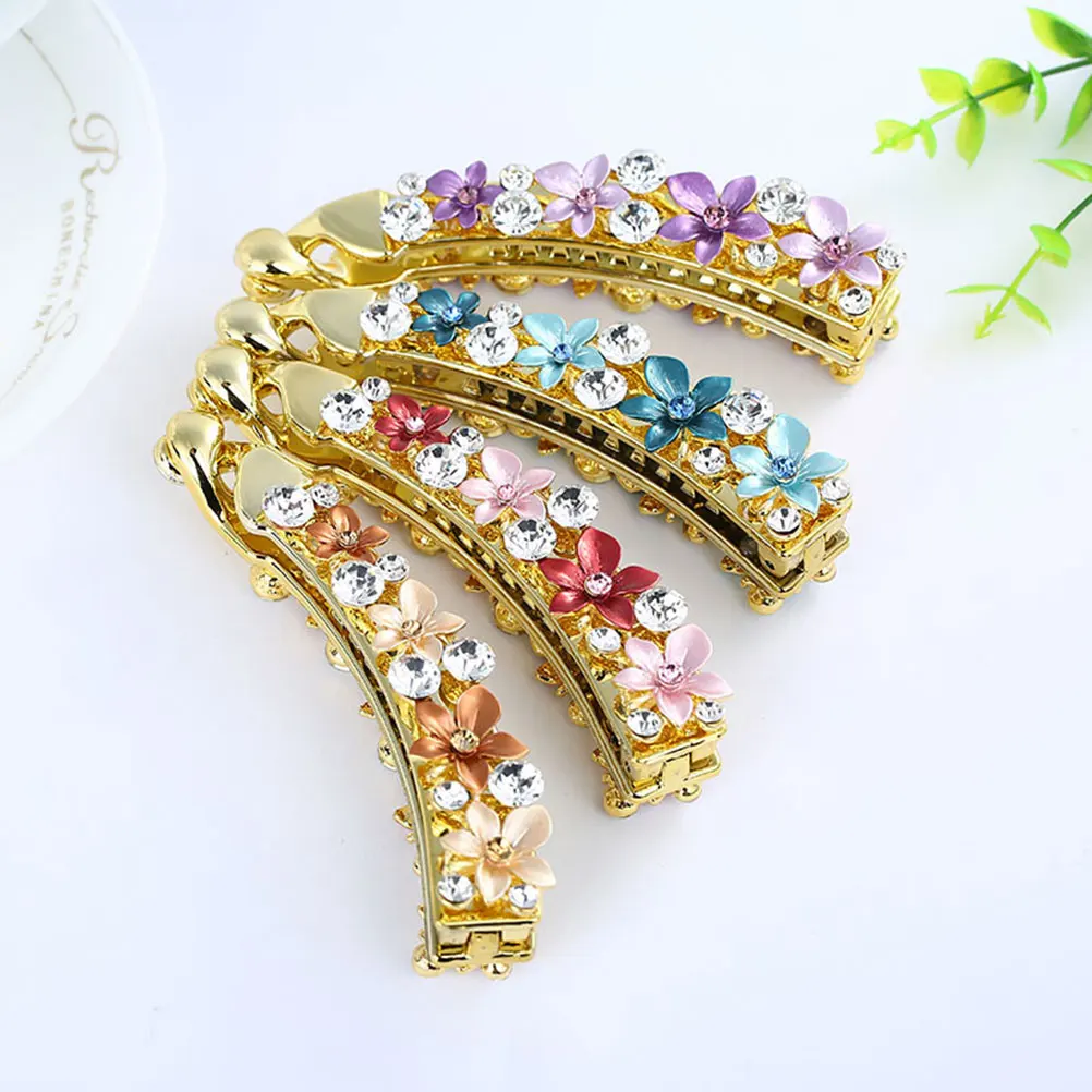 

4pcs Flower Ponytail Clips Banana Hair Crystal Accessories For Women Durable Fast Updo Holders Claw Beach Party Wear Unique