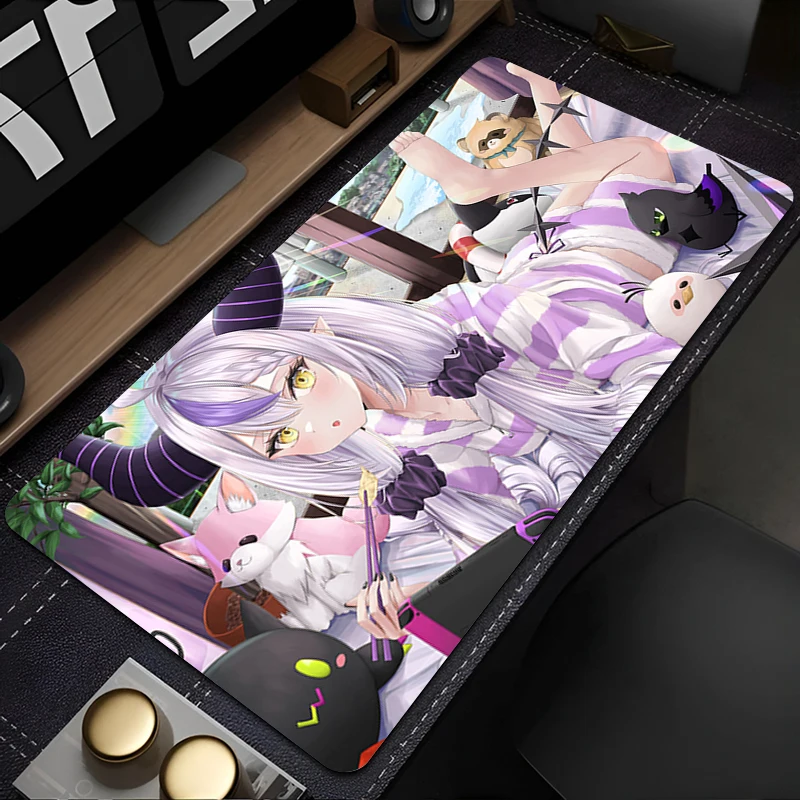 Gaming Mouse Pad, Large Desk Mat,Stitched Edges,Purple Horns Anime Girl with Plush Toys Print,Keyboard Pad for Gamer Home Office