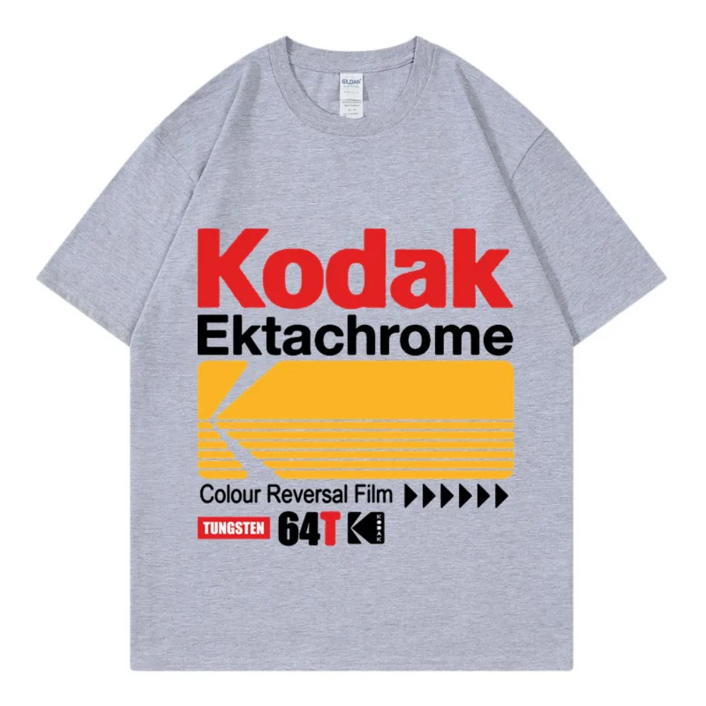 T-shirt rétro de marque Kodak, style japonais Harajuku, hauts décontractés en pur coton pour hommes 