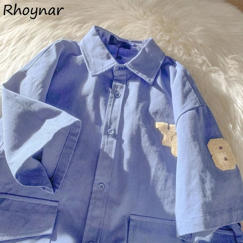 Shirts Frauen Alle-spiel Paar Mode Brief-bestickt Sommer drehen-unten Kragen Vintage Harajuku Koreanischen Stil Einfache weibliche Top