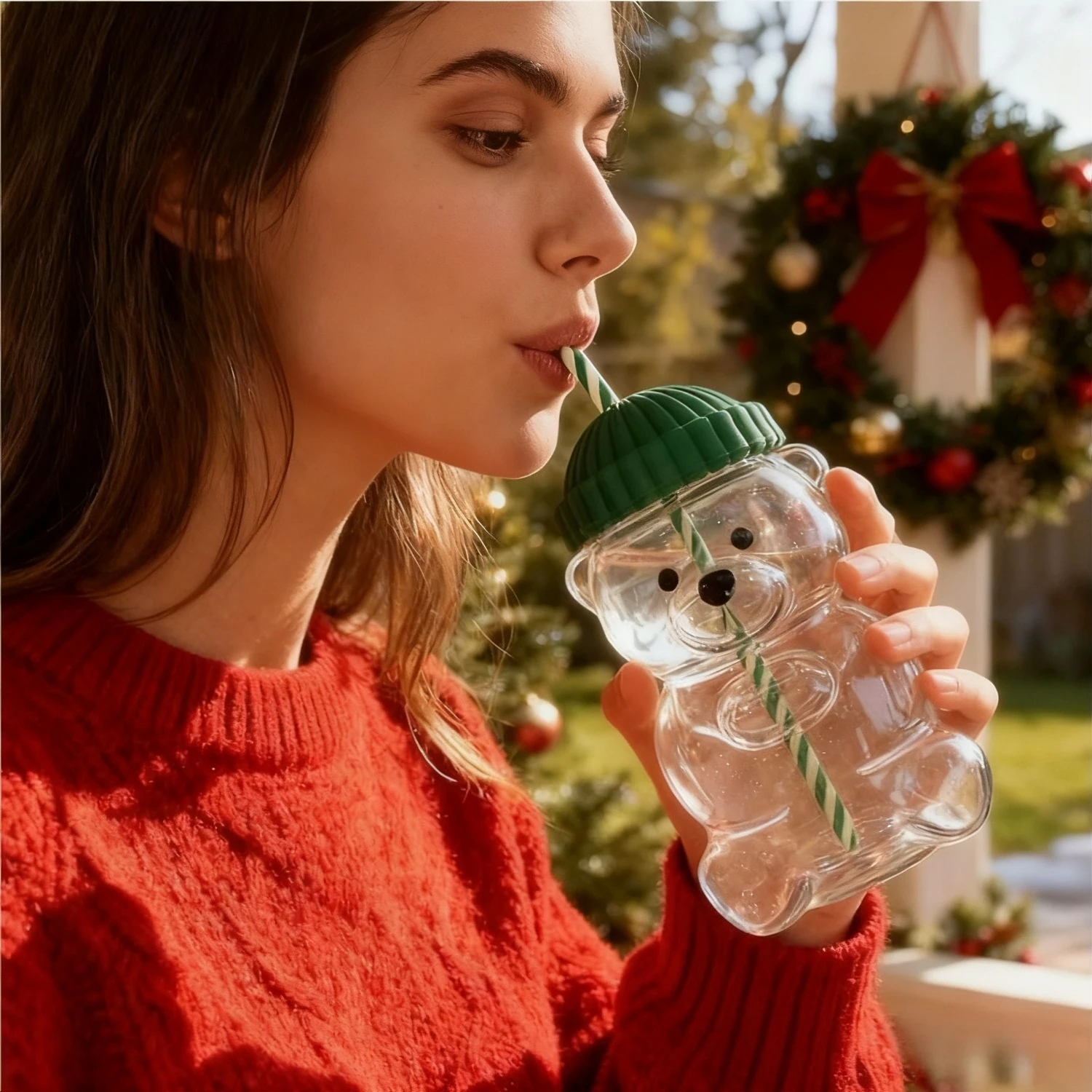 

Adorable Bear Glass with Straw - 500ML Leak-Proof Cute Cup, The Perfect Christmas & Friendship Gift