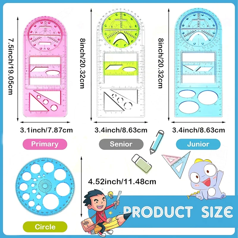 ไม้บรรทัดวาดรูปแบบเรขาคณิตสำหรับนักเรียนโรงเรียนสำนักงาน