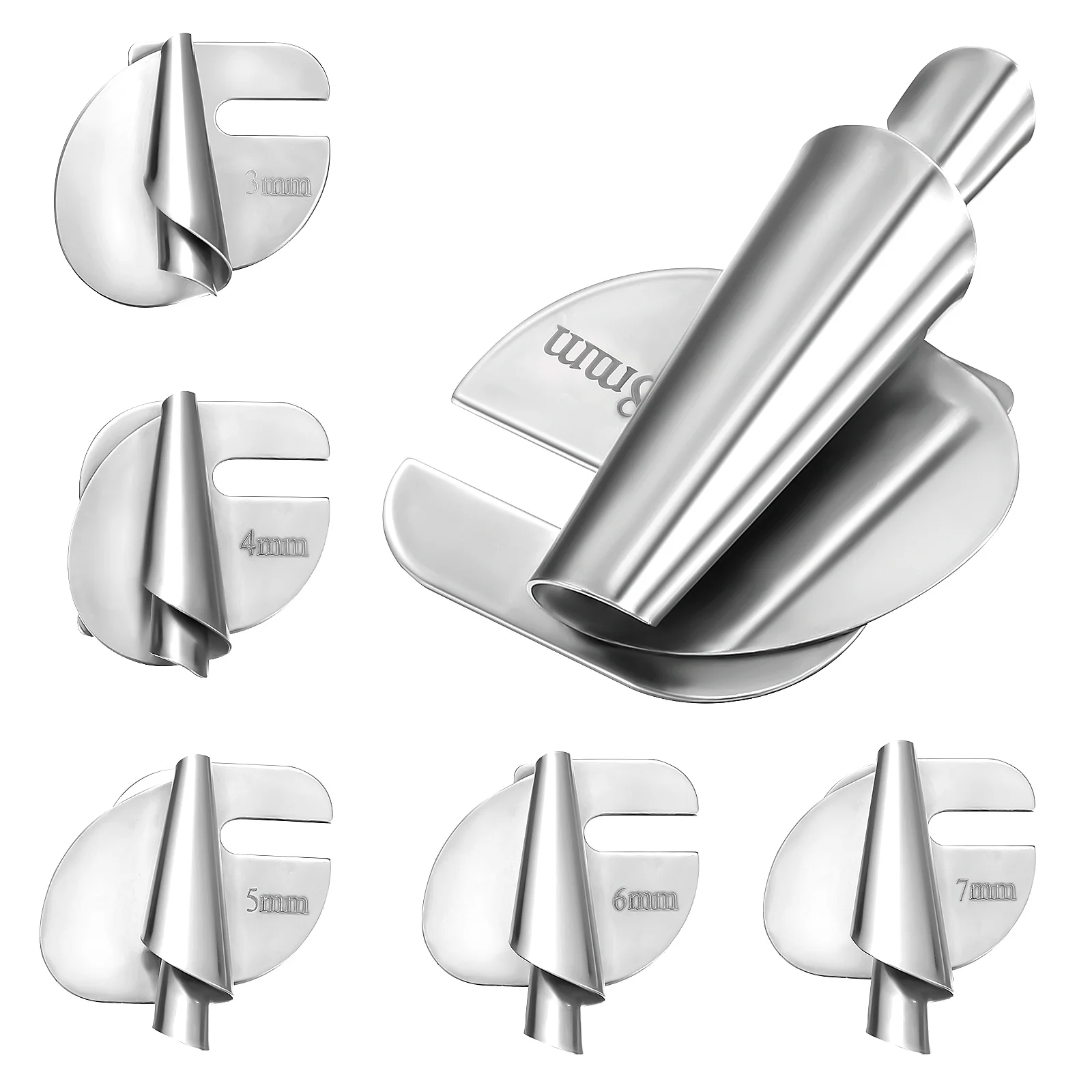 Prensatelas Universal para dobladillo para máquinas de coser, carpeta enrollada con bordes metálicos, accesorio para dobladillo de acero, 6 uds.