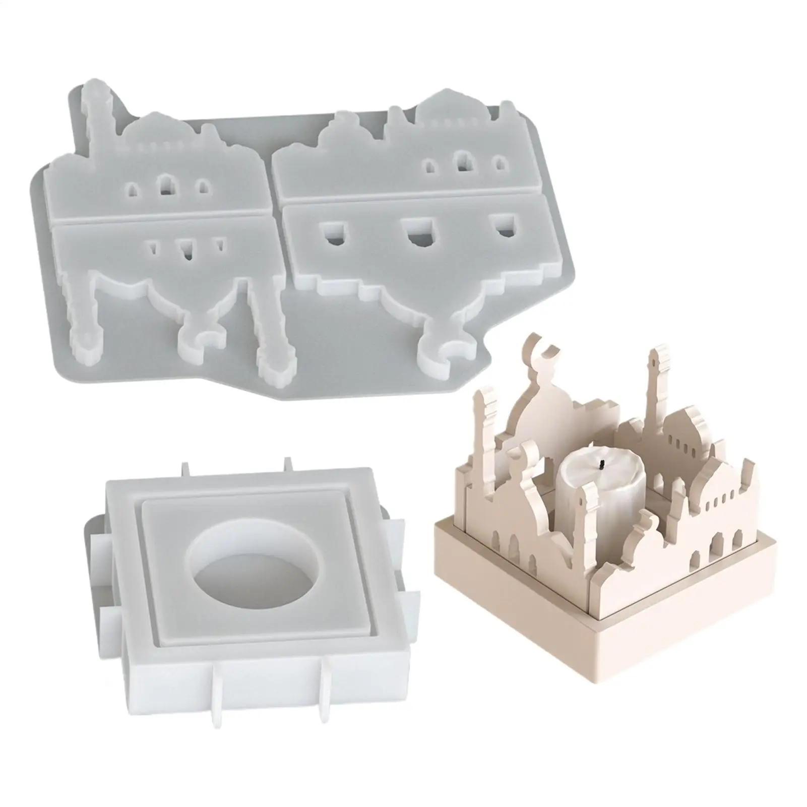 Silicone Tealight Candle Mold Ramadan Castle Mold Candle Holder House Shape Non Stick Casting Mould DIY Ramadan Candle Mold