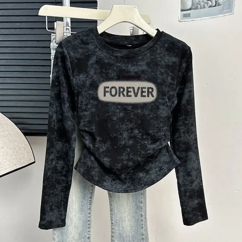 

Женская весенне-летняя повседневная модная хлопковая женская одежда с круглым вырезом и принтом, универсальная модная одежда с тонким принтом и длинным рукавом