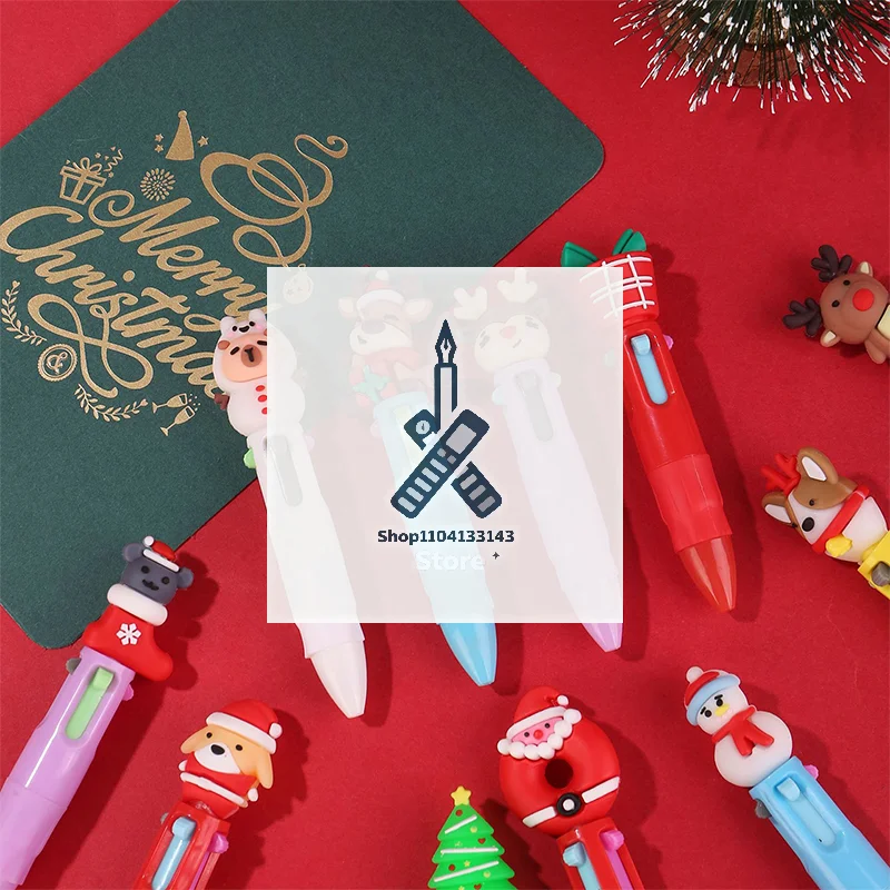 

10 шт., рождественская четырехцветная шариковая ручка, милый лось, Санта-Клаус, мини-гелевая ручка, ручка для справочника, студенческий приз, подарок