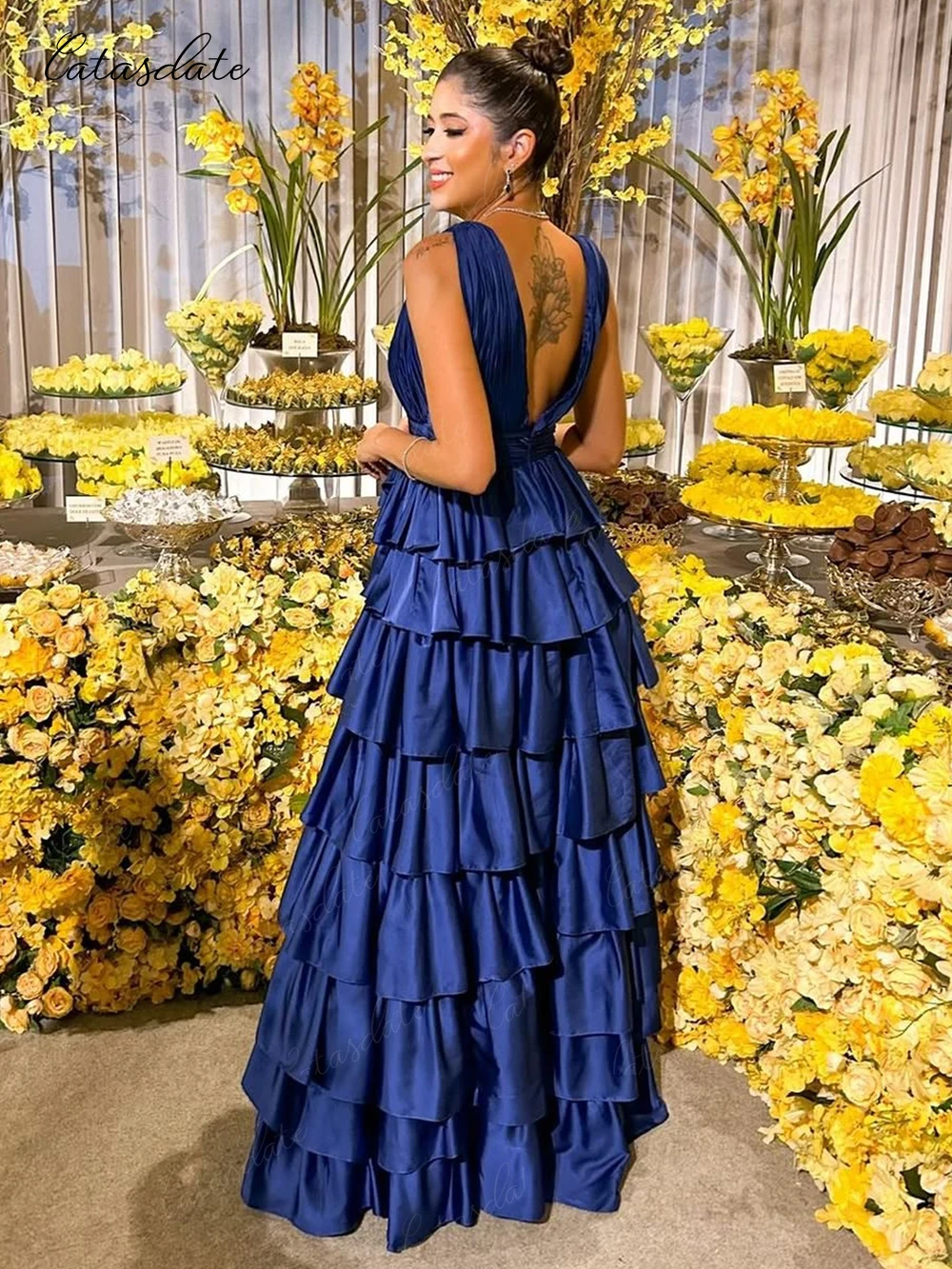 Catasdate Seksowne sukienki imprezowe z głębokim dekoltem w szpic Suknia wieczorowa z długimi rękawami na specjalne okazje Dostosowane