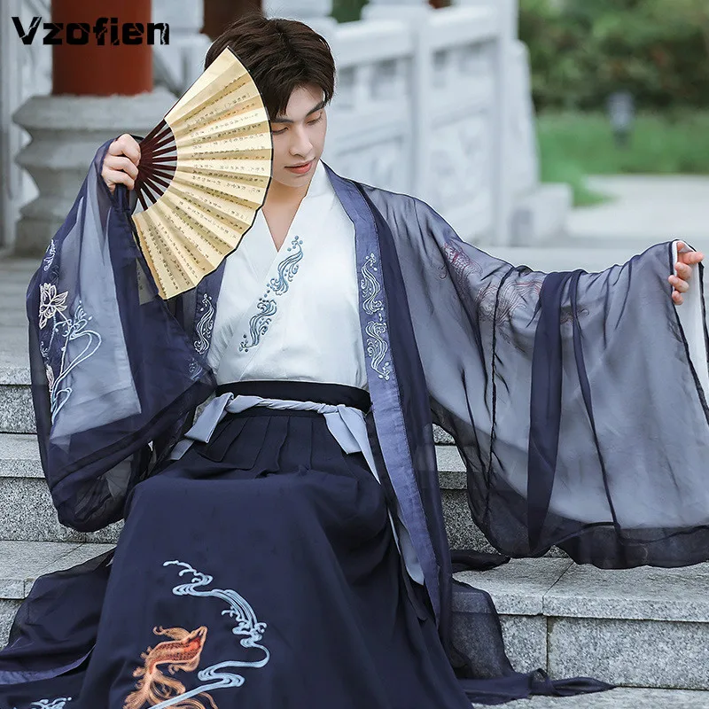 

Men Traditional Ancient Han Dynasty Swordsman Hanfu Robe Chinese Folk Cosplay Stage Costume Hanfu Outfit Carnival Party Dress