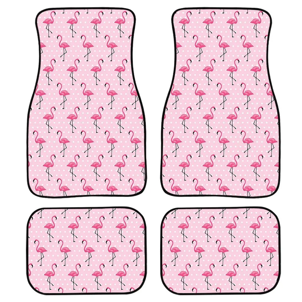 Pink Design Flamingo Car Floor Mat Vintage Black Carpet Anti-Slip Rubber Mat Pack of 4 Auto Accessiores for Car SUV Van