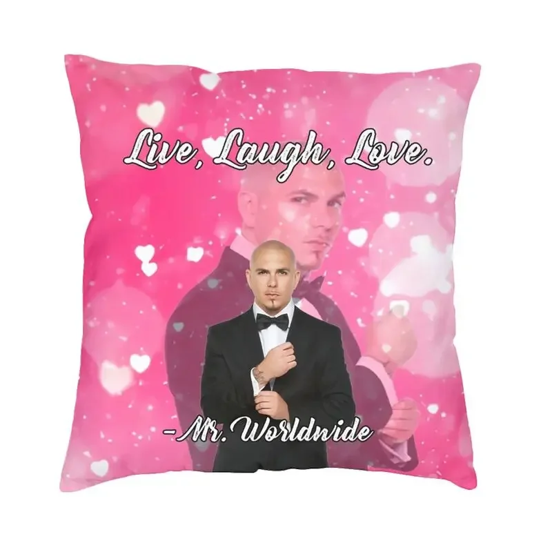 Mr Worldwide Says To Live Laugh Love Pink Cushion Cover Pitbull Velvet Luxury Pillows Case for Car Sofa Decorative Pillowcases