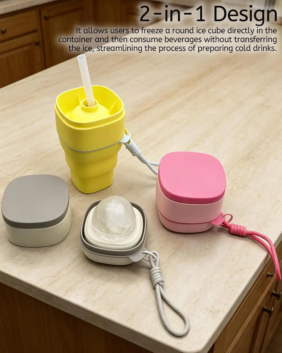 Collapsible Food-Grade Silicone Ice Ball Maker Cup Portable Round Ice Cube Mold Travel Drink Cup For Iced Coffee Cocktail