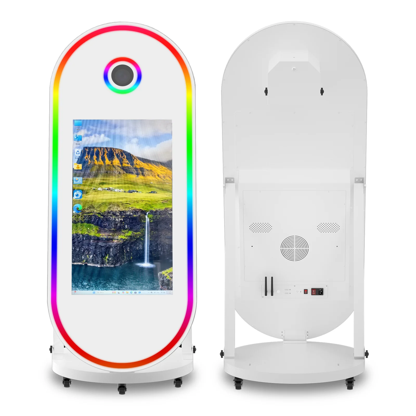 

60-Inch oval mirror photo booth with wheeled camera selfie photo booth for wedding parties