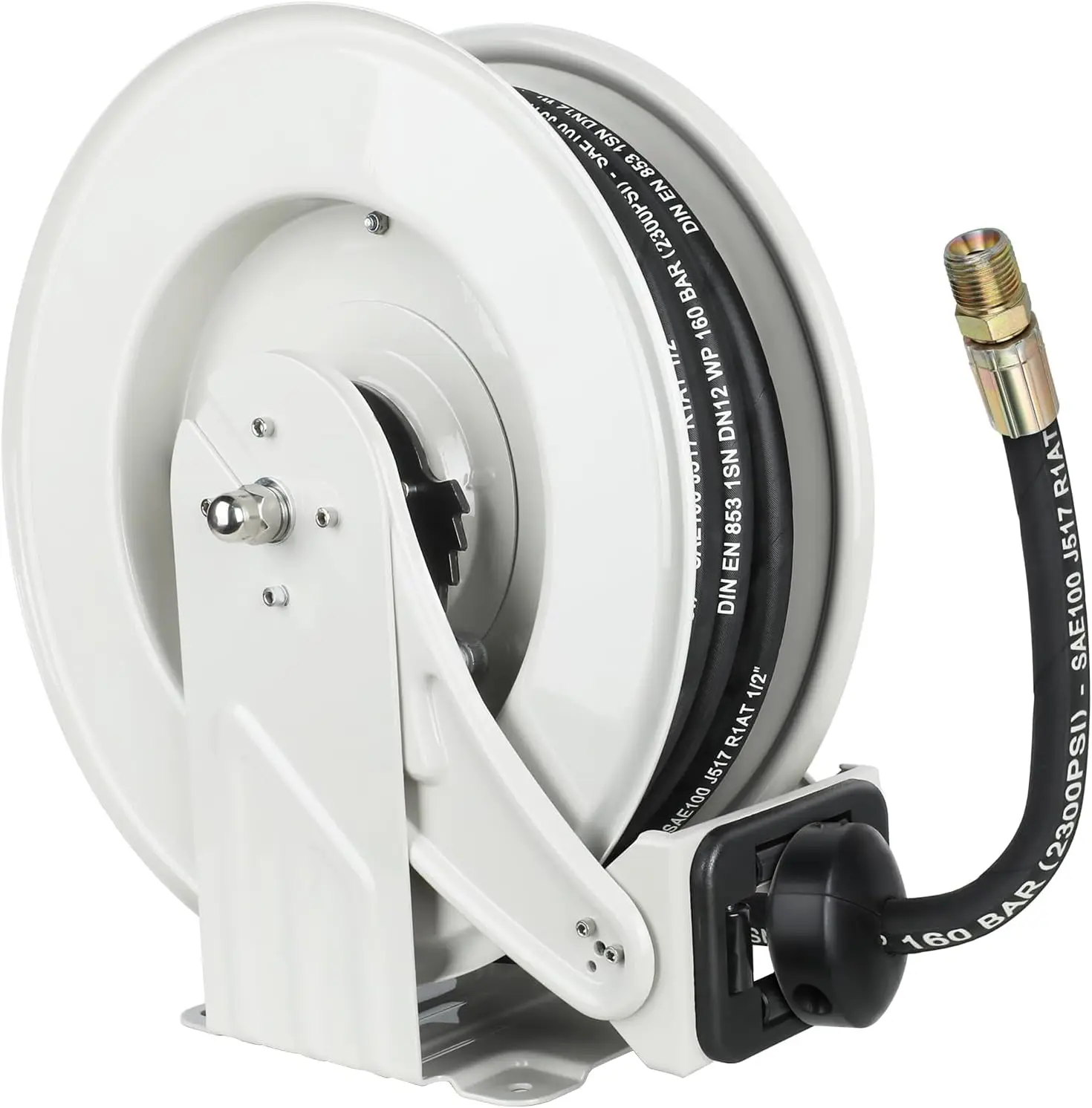 Oil Hose Reel, 1/2 Inch X 50 Ft Retractable Fuel Hose Reel, Max 2300 Psi Premium Sae100R1At Commercial Hose, Auto Swivel Rewind