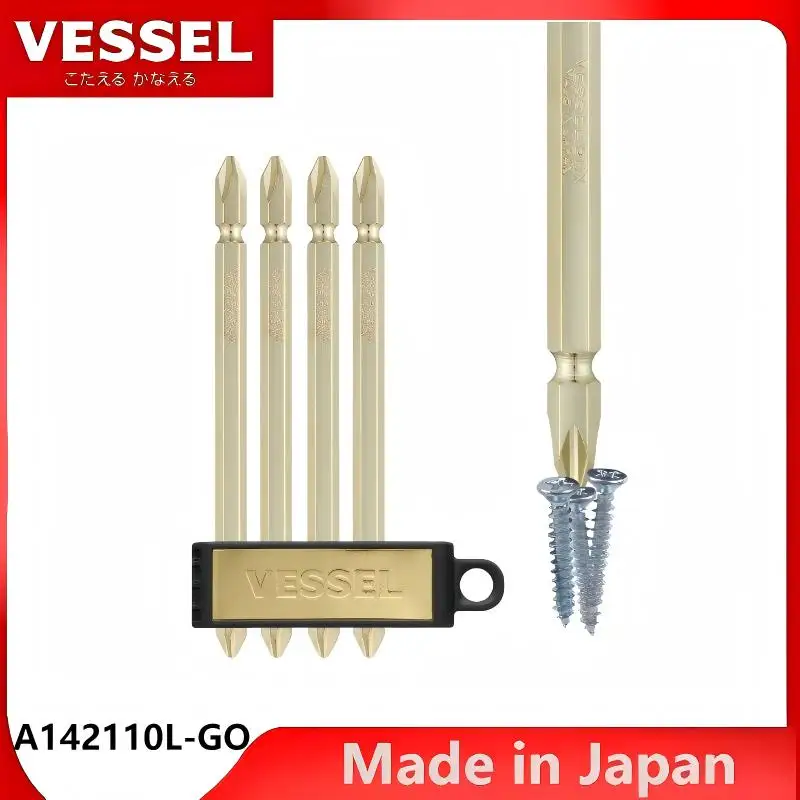 VESSEL A142110L 1/4 بوصة JIS لقم فيليبس برأس مزدوج، مغناطيسي ذهبي، صلابة عالية، إصدار محدود للإصلاح الدقيق