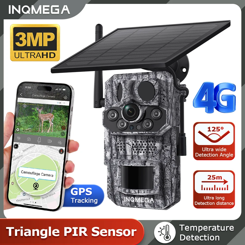 

INQMEGA 3MP 4G Hunting Trail Camera Outdoor Solar Camera Outdoor Wildlife Camera Surveillance Night Vision Security CCTV Camera