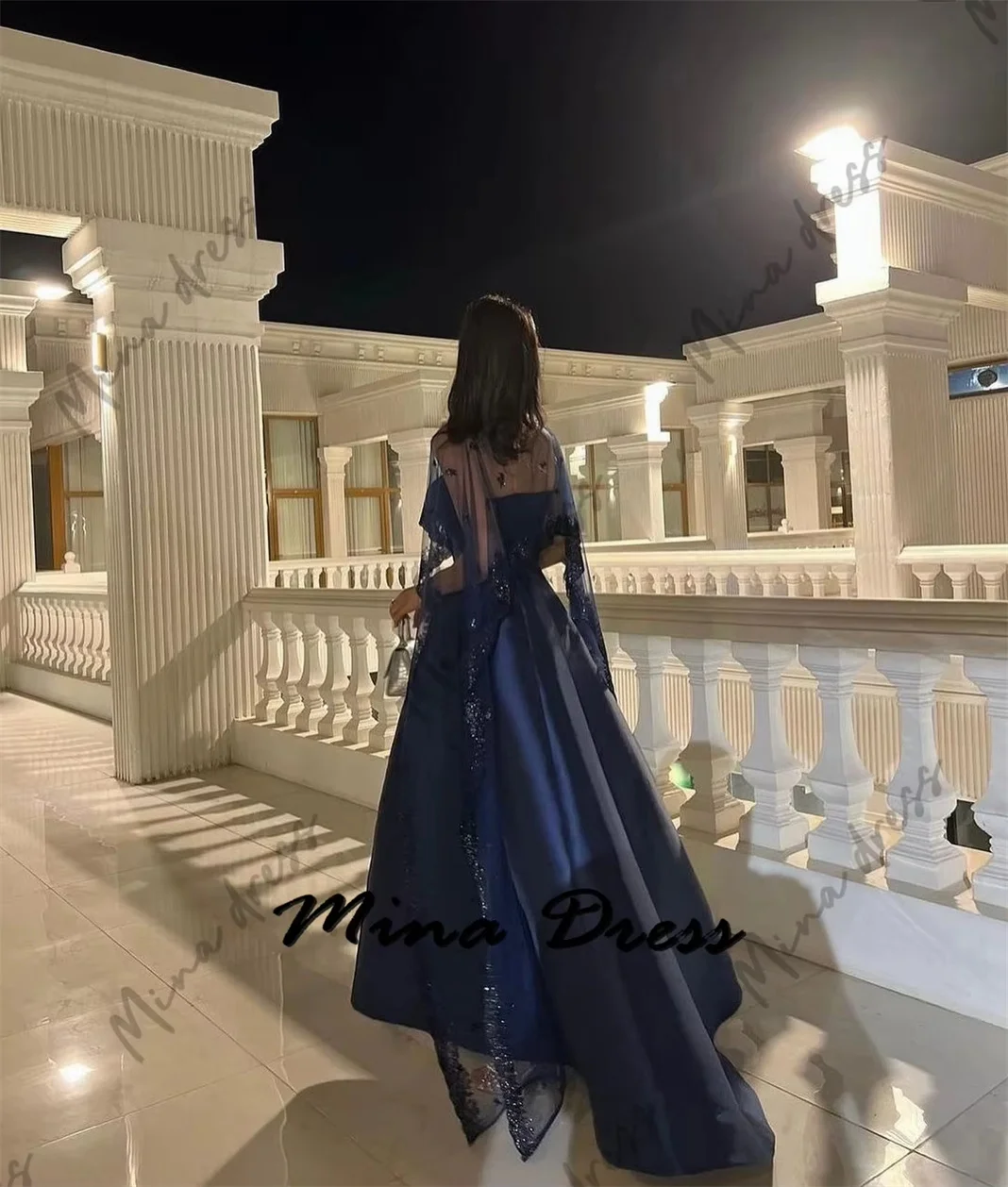 Mina Customized Sequins Luxurious Women's Evening Dresses for Special Occasions Shawl Sleeveless Backless Saudi ArabiaArab Party image 5