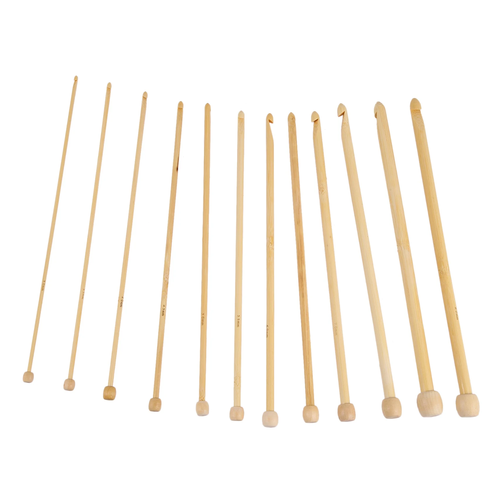 Natural Color Natural Bamboo Single Pointed Afghan Tunisian Crochet Hooks Needles 25.5Cm-25Cm Long,1 Set(12 Pcs/Set)