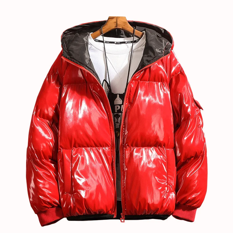 Men\'s Cotton-Padded Coat Winter Thickened Puffer Jacket Korean Style Trendy Glossy down Jacket Men\'s Cotton Jacket Couple Warm