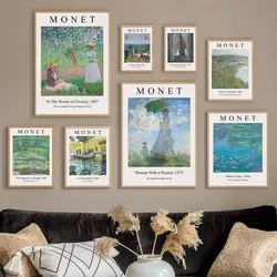 Claude Monet Exhibition Poster Woman With A Parasol Water Lilies Canvas Painting Wall Art Mural Print Living Room Home Decor
