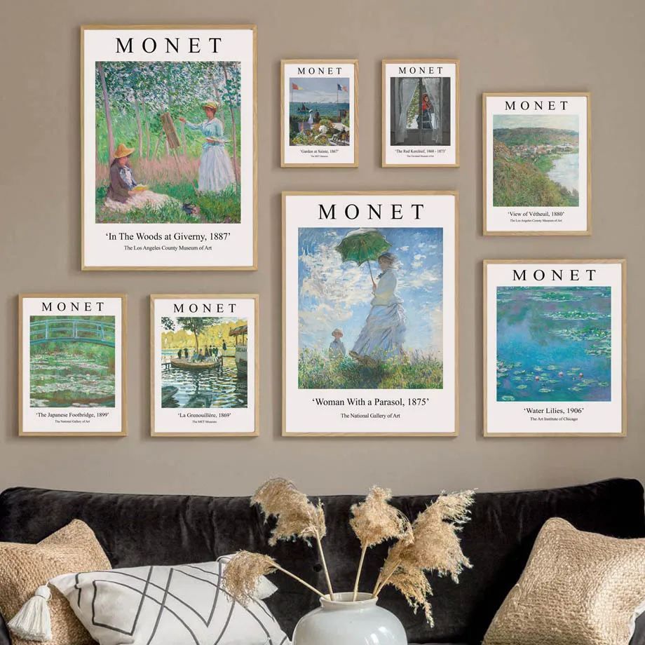Claude Monet Exhibition Poster Woman With A Parasol Water Lilies Canvas Painting Wall Art Mural Print Living Room Home Decor