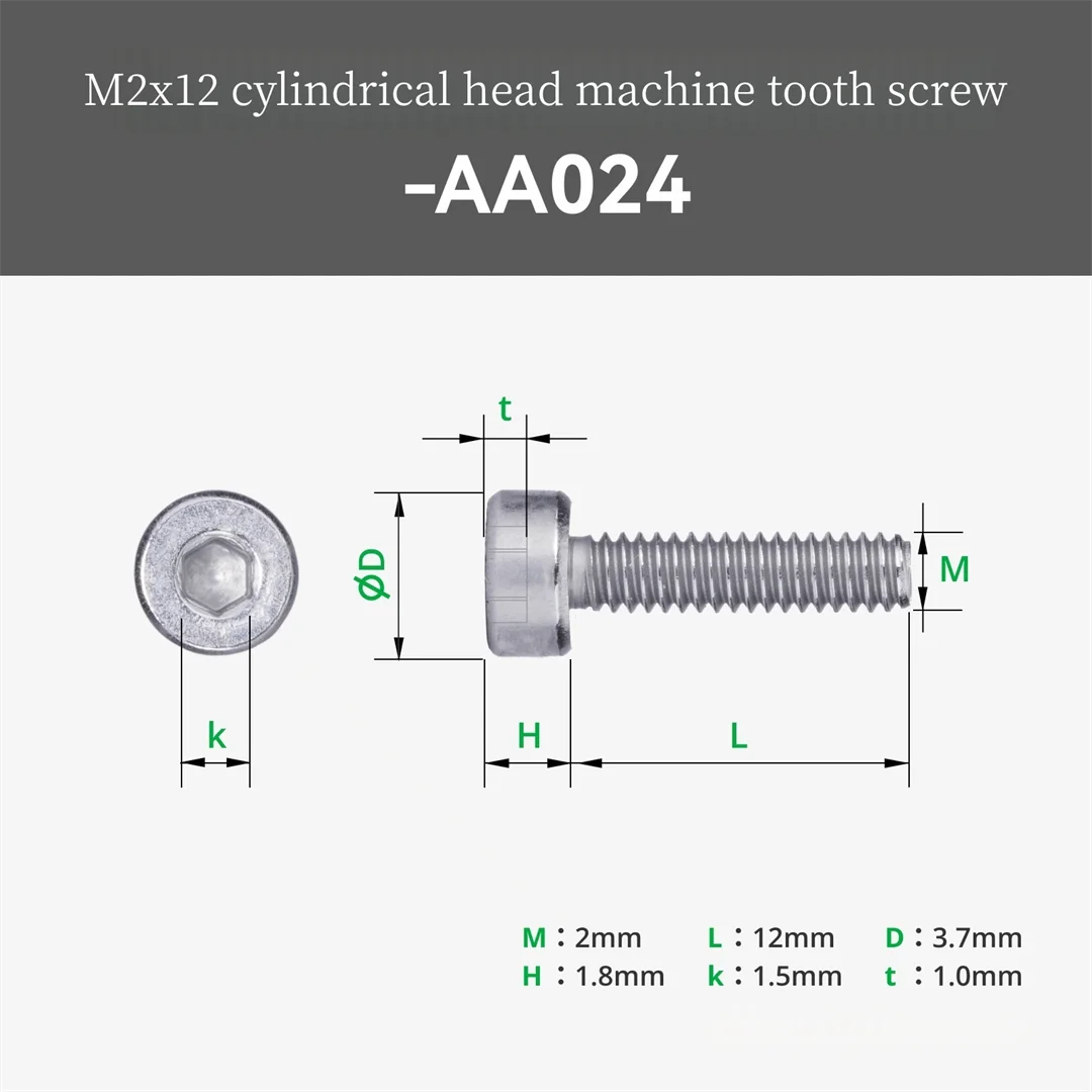 Top Bamboo 3D Printing Model Special Standard Parts M2x12 Cylindrical Head Machine Teeth Screws (20 pieces) Maker Treasure