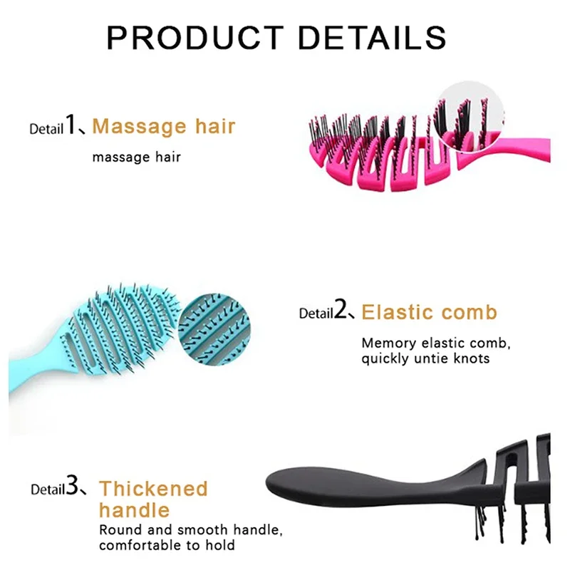 4 Colors Wet Brush Comb Tool Barber Hair Brush Hair Styling Tools Anti Tangle Anti-static Head Salon Hairdressing Accessories