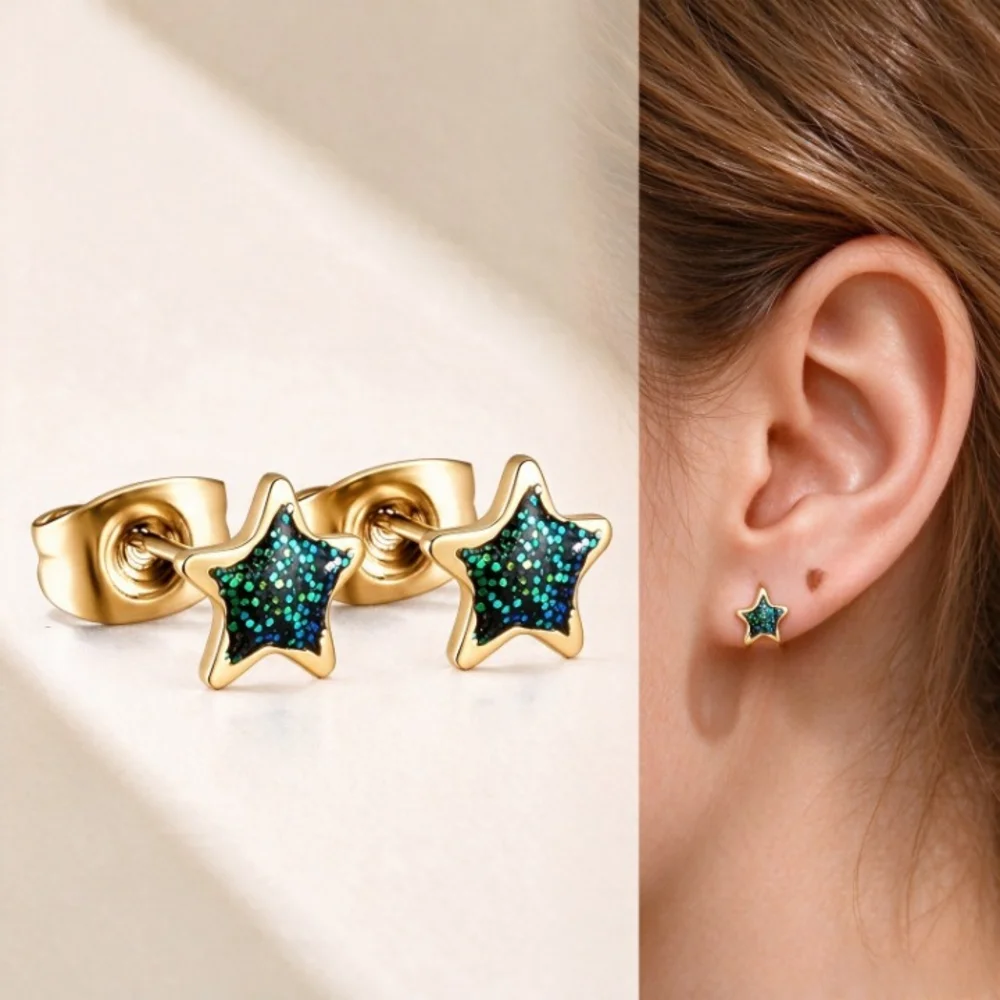 1Pair Matte Star Stud Earrings for Women 316L Stainless Steel Trendy Versatile Tiny Exquisite Ear Jewelry Gold/Silver Color