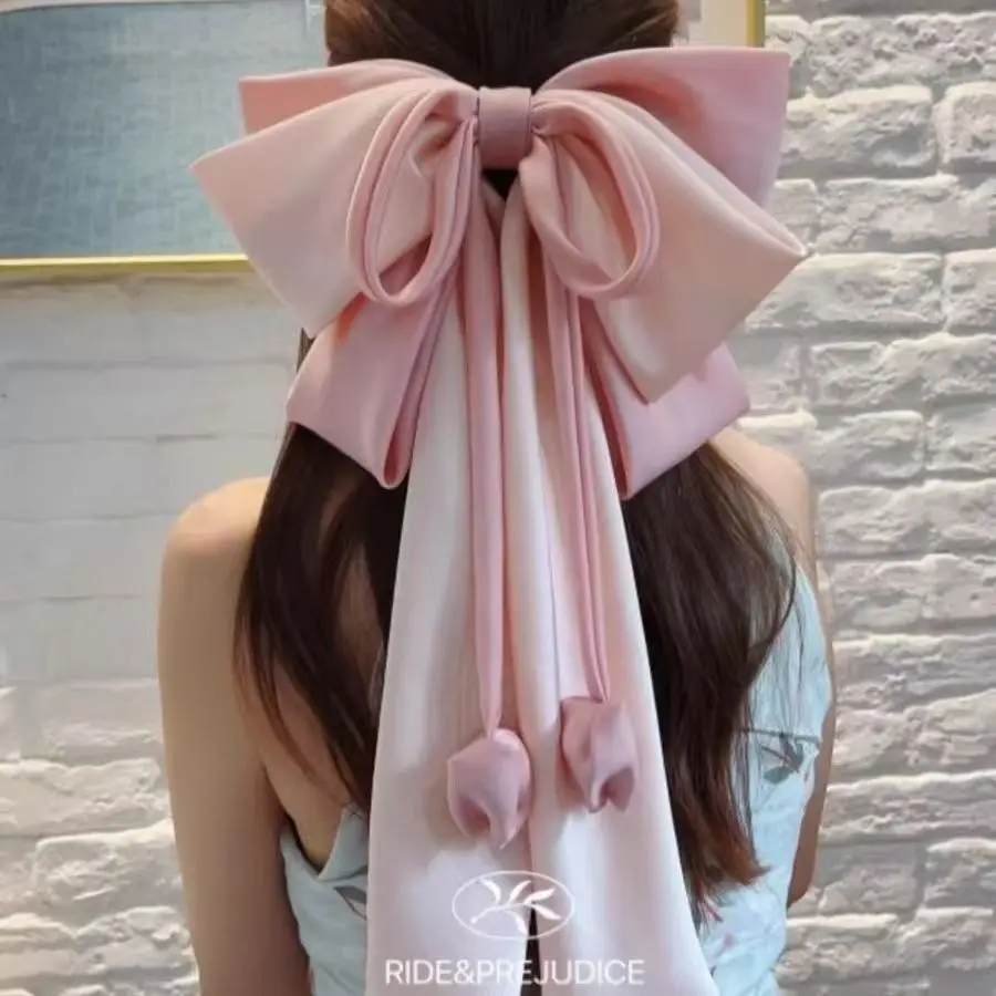summer new [pink mist apricot flower] spring and summer sweet light luxury high-end bow spring clip large design sense