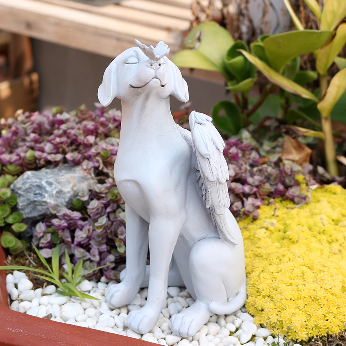 Pet Loss Memorial Angel Dog Sculpture, Winged Butterfly Puppy Resin Ornament, Outdoor Garden Flowerpot Decoration, Home Desktop Pet Remembrance Gift
