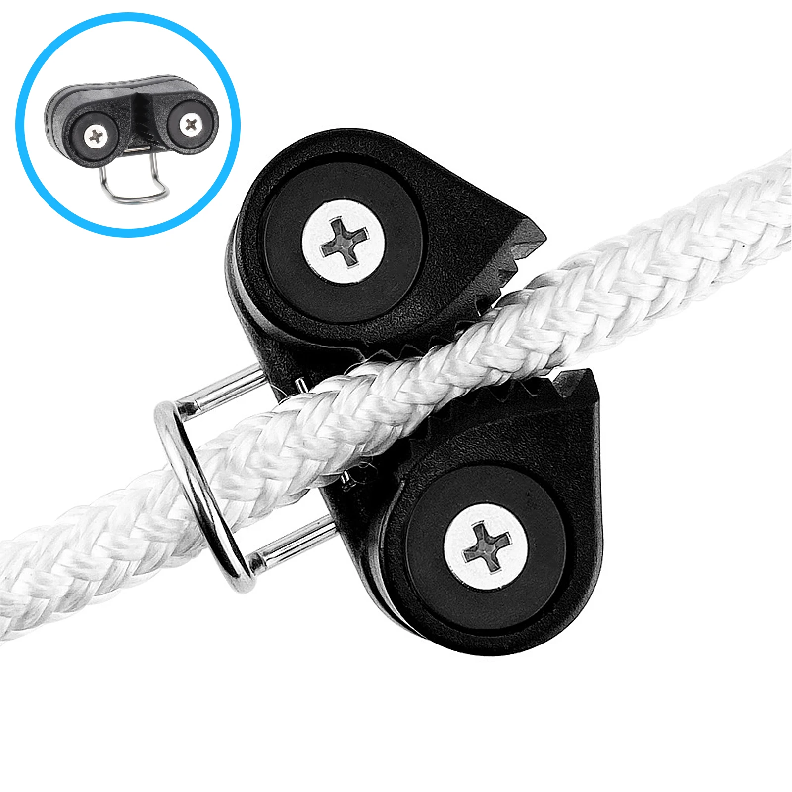

1 Set Double Cam Cleat Roller Rope Clamp 2 Row Ball Bearings Flared Entry For Nylon Rope Fastening Fitness Gym Yoga Pilates